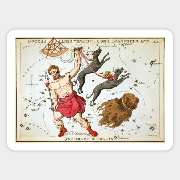 Constellations of Bootes, Canes Venatici, Coma Berenices and Quadrans Muralis from Urania's Mirror Sticker by MasterpieceCafe